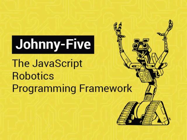 Johnny-Five Logo and a tagline that reads: the javascript robotics programming framework
